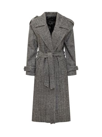 Actualee Actualee Long Grey Coat With Belt