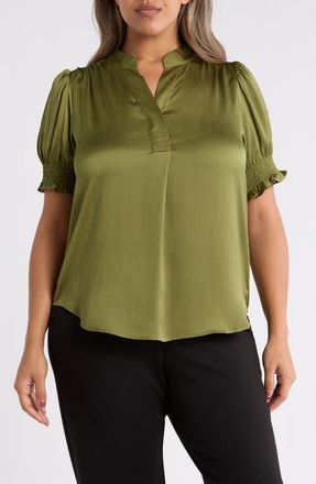 Anne Klein Crinkled Satin Top in Bay Leaf at Nordstrom, Size 3 X