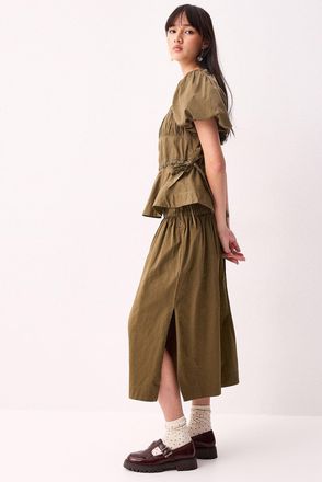 Damson Madder Womens Polished poplin drawstring maxi skirt