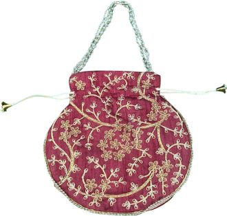 Generic Handcrafted Embroidered Potli Bag - Wedding | Party | Festive | Ethnic Clutch (MAROON)