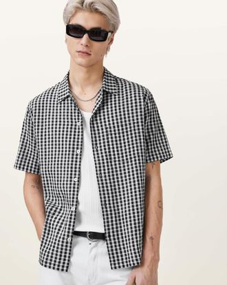 AllSaints Cotton Tawney Short Sleeve Check Shirt, Size: L