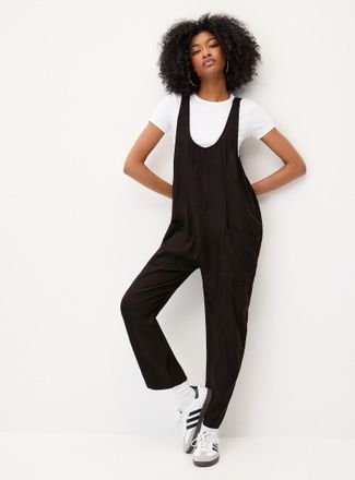 Twik Womens Linen-blend barrel-leg bodysuit