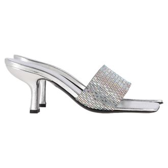 by FAR Dylan Crystal-Embellished Mules in Silver Leather