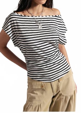 Free People Ellie Off The Shoulder Top In Black And White Stripe