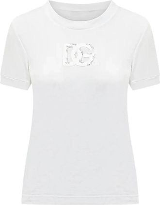 Dolce & Gabbana Embellished Logo T-Shirt - Dames - T-shirts - Wit - S - Tops