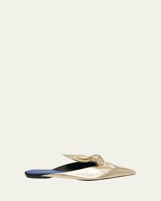 Lanvin Metallic Leather Bow Flat Mules