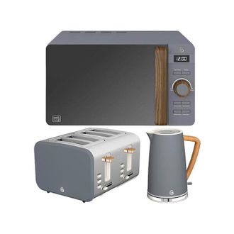 SWAN Nordic Slate Grey 1.7L Kettle, 4 Slice Toaster & 20L Digital Microwave Set