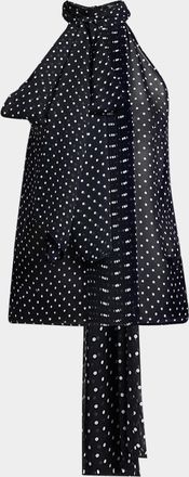 Tom Ford Polka-Dot Chiffon Neck-Tie Sleeveless Blouse