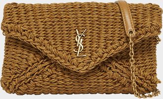 Saint Laurent Cassandre Small YSL Pouch Clutch Bag in Raffia