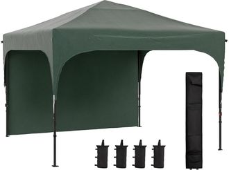 OEM Cenador De Jard&iacute;n 3x3 M Con Altura Ajustable 1 Pared Lateral Impermeable 4 Bolsas De Arena Y Bolsa De Transporte Verde