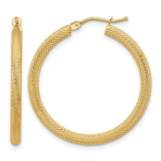Diamond2Deal 14K Yellow Gold Textured Round Hoop Earrings 30.1 mm