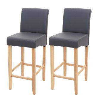 Hhg Hhg - Nunca Usado] Juego De 2 Taburetes De Bar 717, Taburete De Bar Taburete De Mostrador, Madera, Gris Mate, Patas Claras, Imitaci&oacute;n De Cuero