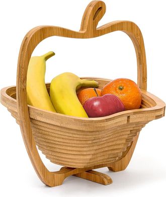 OEM Cesta De Frutas Plegable De Bamb&uacute; Con Forma De Manzana, Estante Para Frutas Tipo Acorde&oacute;n, Madera, Alto X Ancho X Profundidad: 30 X 26 X 14 Cm, Color 