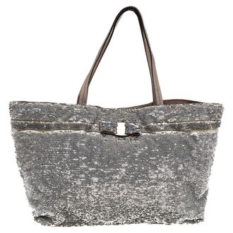 Ferragamo Grey Sequins And Nylon Tote