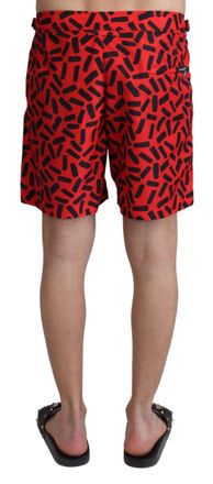 Dolce & Gabbana Mens Red Patterned Beachwear Shorts Swimwear Polyester