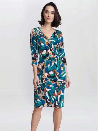 Gina Bacconi Womens Beatrix Printed Jersey Ruffle Dress - Green - Size 8 UK