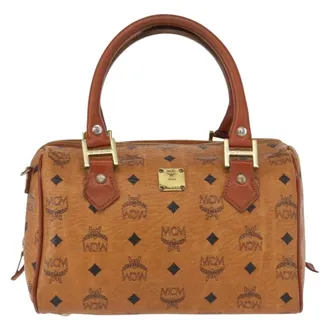MCM Visetos Logogramme Canvas And Leather Brown Canvas Handbag (Pre-Owned)