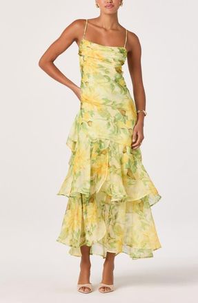 ASTR the Label Alison Floral Tiered Ruffle Dress in Yellow Floral at Nordstrom, Size X-Small