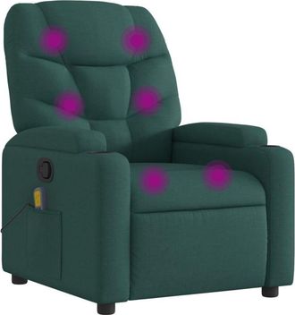 vidaXL Sillón de masaje reclinable de tela verde oscuro vidaXL