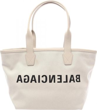 Balenciaga Black White Canvas Leather Handbag Tote Bag (Pre-Owned)