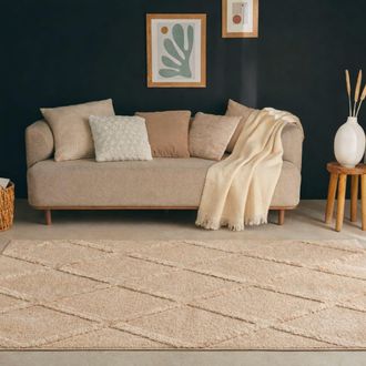 Nazar Rugs Alfombra de sal&oacute;n con motivo de rombos crema 80x150
