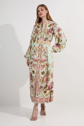 Karen Millen Womens Floral Placed Embroidery Organdie Woven Midi Dress - Green Viscose - Size 10 UK