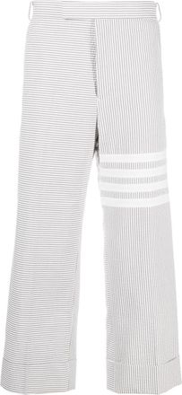Thom Browne 4-Bar stripe tailored trousers - men - Cupro/Cotton - 4 - Grey