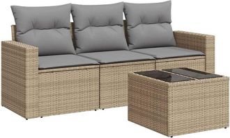 vidaXL Juego De Sof&aacute;s Jard&iacute;n Con Cojines 4 Pzas Rat&aacute;n Sint&eacute;tico Beige Vidaxl