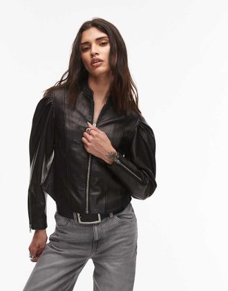 AllSaints Rayna - Giacca stile biker in pelle dagnello nera/argento-Multicolore