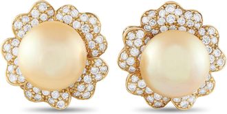 Luxury Bazaar 18K Yellow Gold 3.25 ct Diamond and Golden Pearls Flower Earrings MF32-011626
