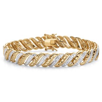 Palm Beach Jewelry Diamond-Cut Diamond Accent 18k Gold-Plated Two-Tone S-Link Bracelet 7.5