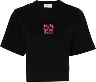 Off-white Arrows-embroidered cropped T-shirt - women - Polyester/Cotton - S - Black