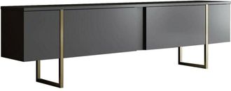 Dmora Dmora - Mueble De Televisi&oacute;n Dgridell, Aparador De Sal&oacute;n, Mueble Bajo Para Tv, Base De Pared Equipada, 180x30h50 Cm, Antracita Y Negro
