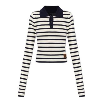 Dsquared2 V-neck Knitwear, female, Black, Size: 2XS Wool Turtleneck With Striped Pattern