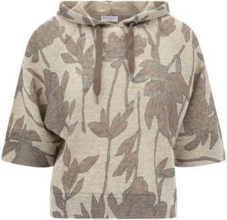 Brunello Cucinelli Beige Floral Linen Silk Sweater, Size XXS