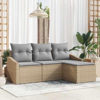 vidaXL Vidaxl - Conjunto De Sof&aacute; De Jard&iacute;n Con Coj&iacute;n 4 Pcs Beige, Gris Claro