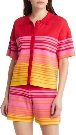 Monrow Sunset Stripe Polo Sweater at Nordstrom, Size Small
