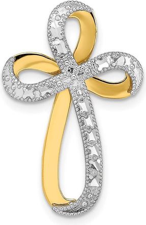 Diamond2Deal 14k Yellow Gold Rhodium Diamond-Cut Twisted Cross Charm