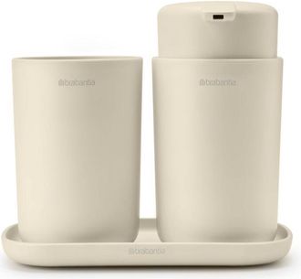 Brabantia ReNew Set di Accessori per il Bagno - Dispenser per Sapone, Portaspazzolino & Vassoio - Meccanismo a Pompa Antigoccia - Resistente alla