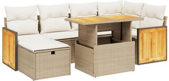 vidaXL Vidaxl - Set Sof&aacute;s De Jard&iacute;n 7 Piezas Y Cojines Rat&aacute;n Sint&eacute;tico Beige
