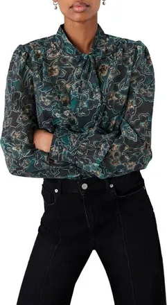 Mint Velvet Paisley Print Long Sleeve Tie-Neck Blouse in Green at Nordstrom, Size X-Small