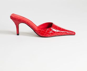 Topshop Alfie - Scarpe d&eacute;collet&eacute; a punta rosse effetto coccodrillo con tacco-Rosso