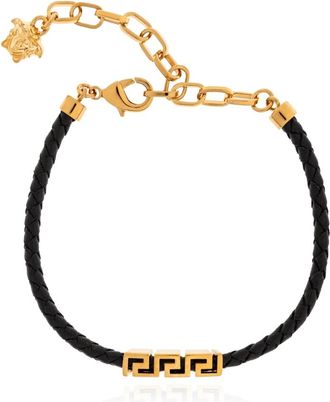 Versace Greca Leather Bracelet - Heren - Armbanden - Zwart - ONE Size - Leer - Accessoires