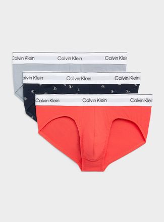 Calvin Klein Mens Grey/navy/red briefs Icon Cotton Stretch 3-pack