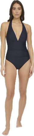 Tommy Hilfiger Womens Stretch Tummy Control Halter Neck One Piece Swimsuit, Sky Captain Ruched, 8
