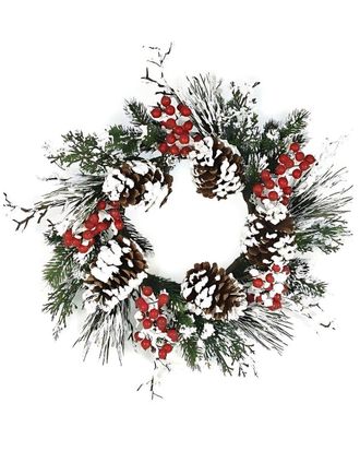 Melrose International Snow Mixed Pine Berry Wreath