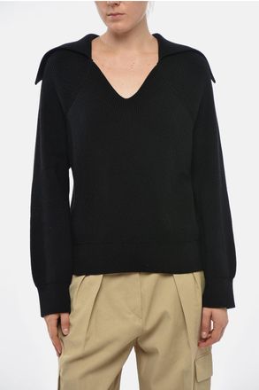 Bottega Veneta Maglia in Misto Cotone a Costine con Colletto Effetto Mantella Bottega Veneta