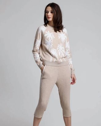 Minnie Rose Palm Tree Reversible Crew Top In Brown Sugar / White