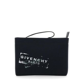 Givenchy Black Clutch Bag With Top Handle And Logo Print On The Front In Cotton Man