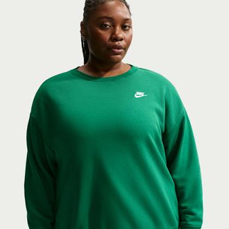 Nike Womens Nike Sportswear Club Fleece Loose Crew-Neck Sweatshirt (Plus Size) in Green | HV2328-365